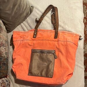 Liebeskind Coral Canvas Tote with Brown Leather Trim